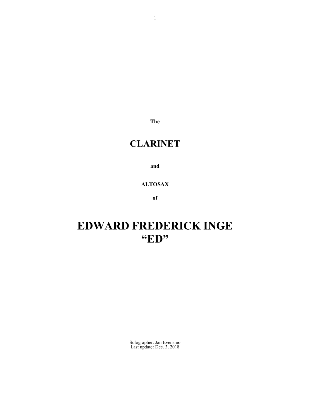 Download the CLARINET of Edward Inge