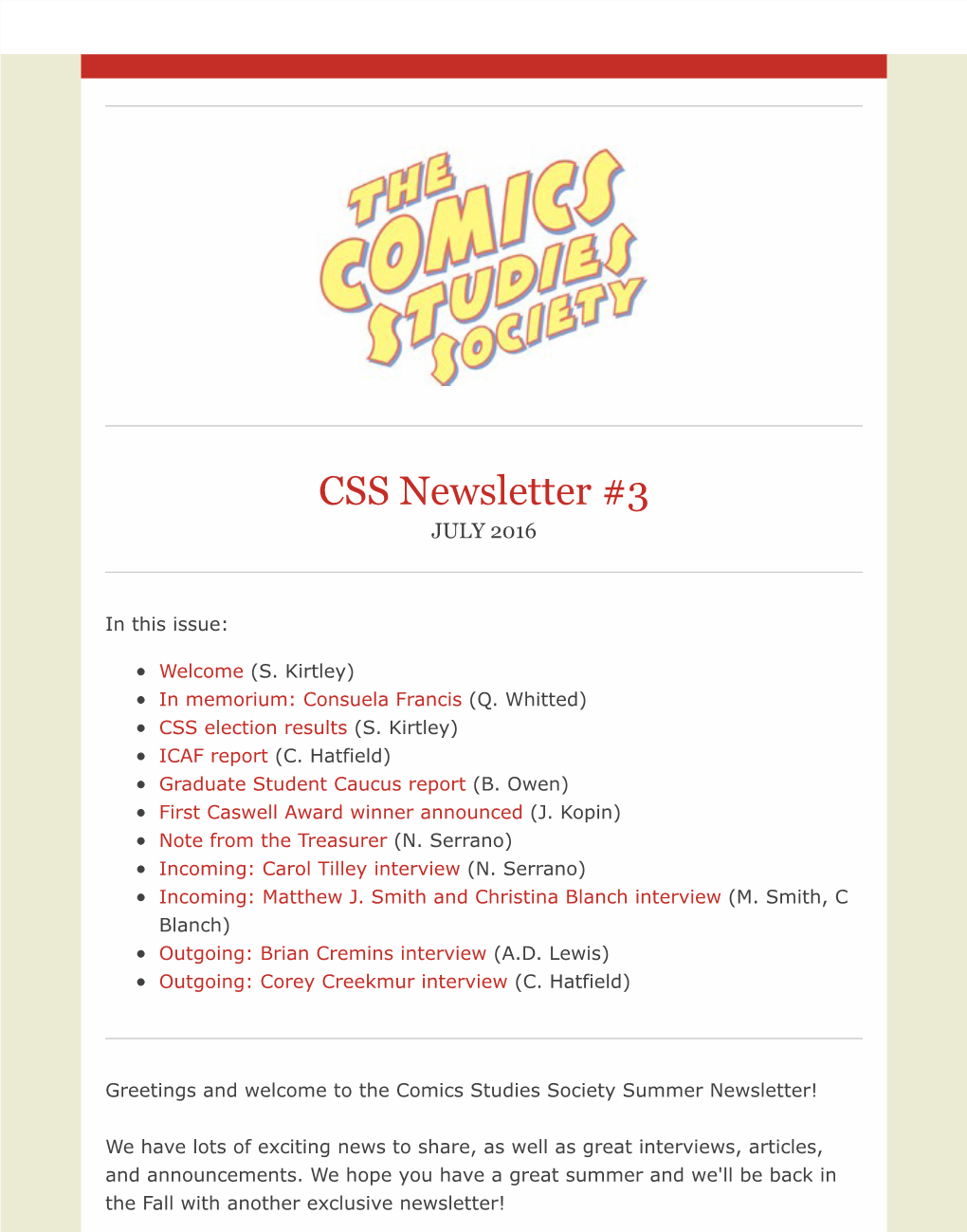 CSS Newsletter #3 JULY 2016