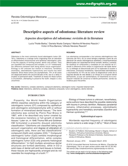 Descriptive Aspects of Odontoma: Literature Review Aspectos Descriptivos Del Odontoma: Revisión De La Literatura