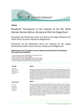 Residents' Perceptions of the Impacts of the Rio 2016 Olympic