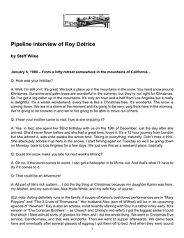 Pipeline Interview of Roy Dotrice by Steff Wilse