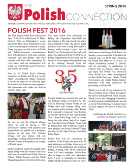 Polishconnection NEWSLETTER for DONORS and FRIENDS PUBLISHED by POLISH HERITAGE ALLIANCE, INC