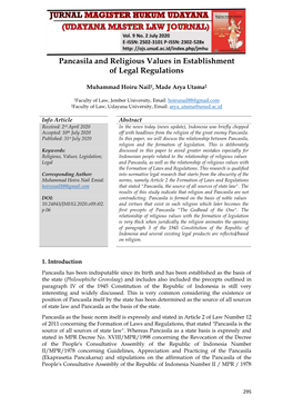 Pancasila and Religious Values in Establishment of Legal Regulations