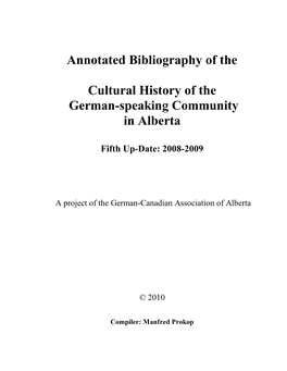 Annotated Bibliography of the Cultural History of the German-Speaking Community in Alberta: 1882-2000