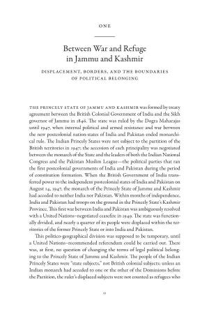 Between War and Refuge in Jammu and Kashmir Displacement, Borders, and the Boundaries of Political Belonging