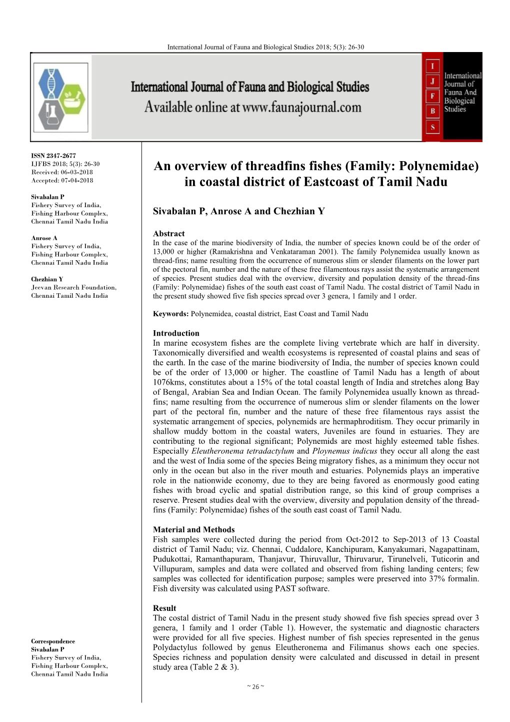 An Overview of Threadfins Fishes (Family: Polynemidae) in Coastal