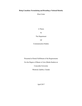 Formulating and Branding a National Identity Elise Cotter a Thesis in The