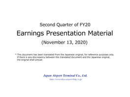 Second Quarter of FY20 Earnings Presentation Material (November 13, 2020)