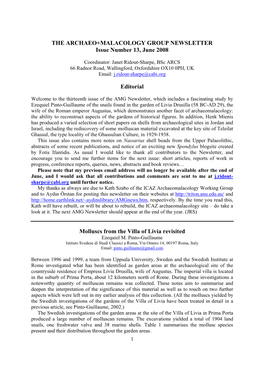 THE ARCHAEO+MALACOLOGY GROUP NEWSLETTER Issue Number 13, June 2008