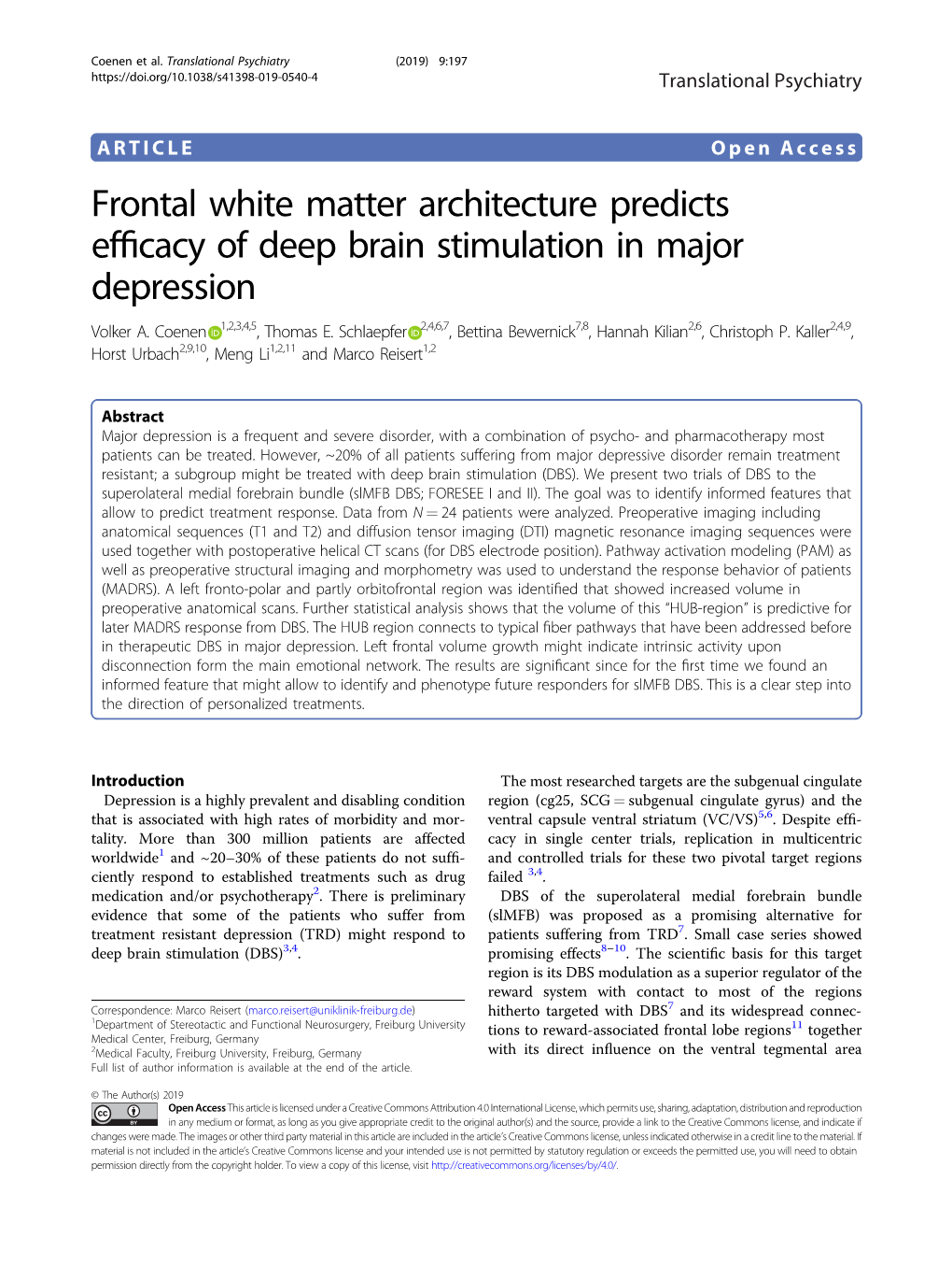 Frontal White Matter Architecture Predicts Efficacy of Deep Brain