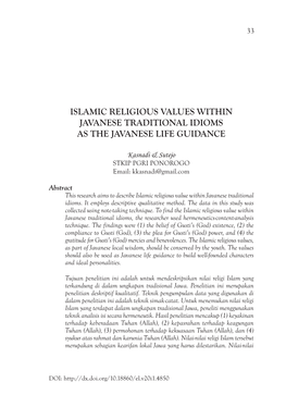 Islamic Religious Values Within Javanese Traditional Idioms As the Javanese Life Guidance