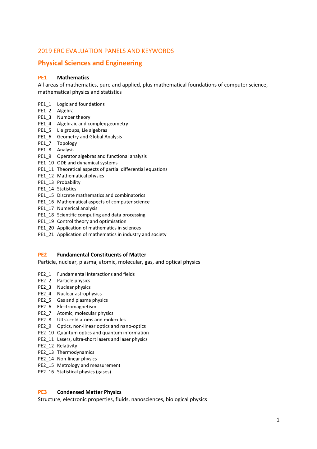 Physical Sciences and Engineering