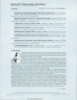 HEWLETT-PACKARD JOURNAL Technical Information from the Laboratories of Hewlett-Packard Company