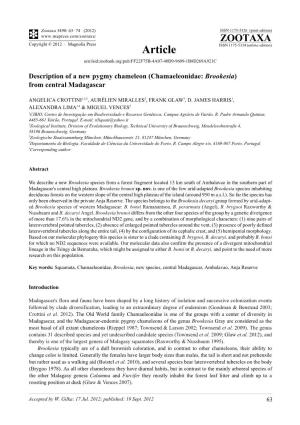 Description of a New Pygmy Chameleon (Chamaeleonidae: Brookesia) from Central Madagascar