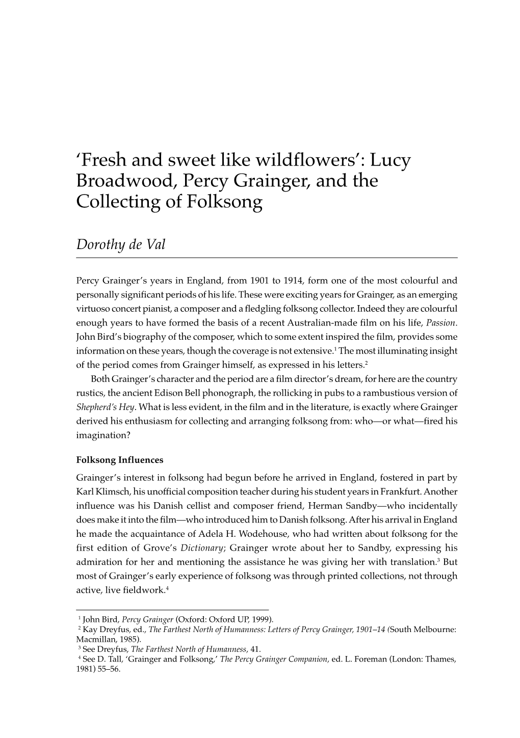 Lucy Broadwood, Percy Grainger, and the Collecting of Folksong