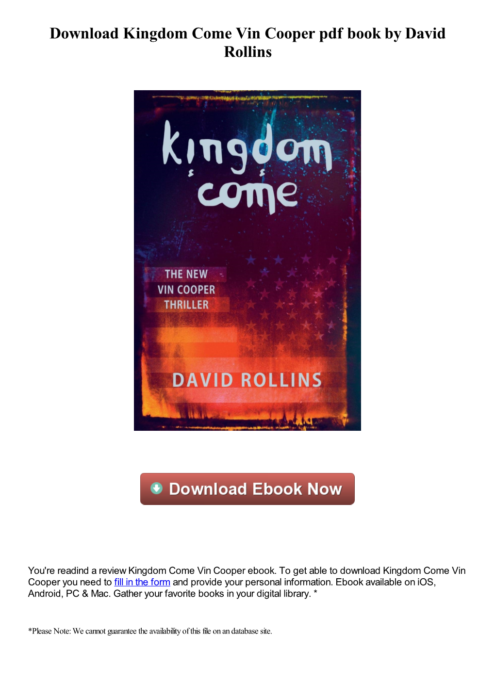 Download Kingdom Come Vin Cooper Pdf Ebook by David Rollins