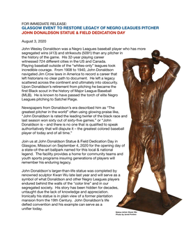 John Donaldson Statue & Field Dedication Press Release 8-3-2020