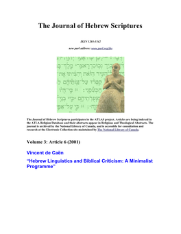 Hebrew Linguistics and Biblical Criticism: a Minimalist Programme”