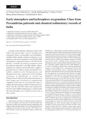 Early Atmosphere and Hydrosphere Oxygenation: Clues from Precambrian Paleosols and Chemical Sedimentary Records of India