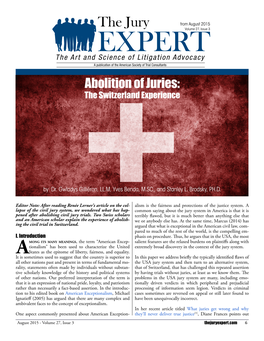 Abolition of Juries: the Switzerland Experience