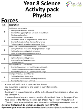 Forces Year 8 Science Activity Pack Physics
