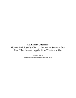 Tibetan Buddhism‟S Affect on the Role of Students for a Free Tibet in Resolving the Sino-Tibetan Conflict