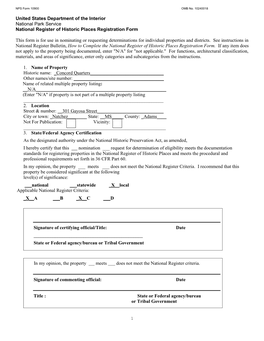 United States Department of the Interior National Park Service National Register of Historic Places Registration Form