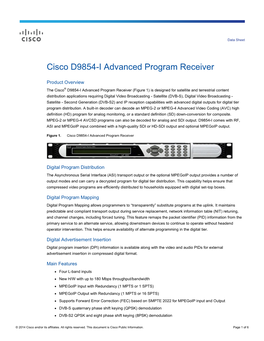 Cisco D9854-I Advanced Program Receiver Data Sheet