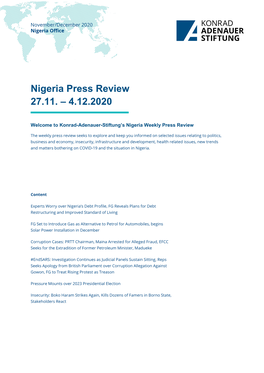 Nigeria Press Review 27.11. – 4.12.2020