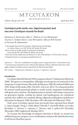 &lt;I&gt;Coriolopsis Psila&lt;/I&gt; Comb. Nov. (&lt;I&gt;Agaricomycetes&lt;/I&gt;) and Two