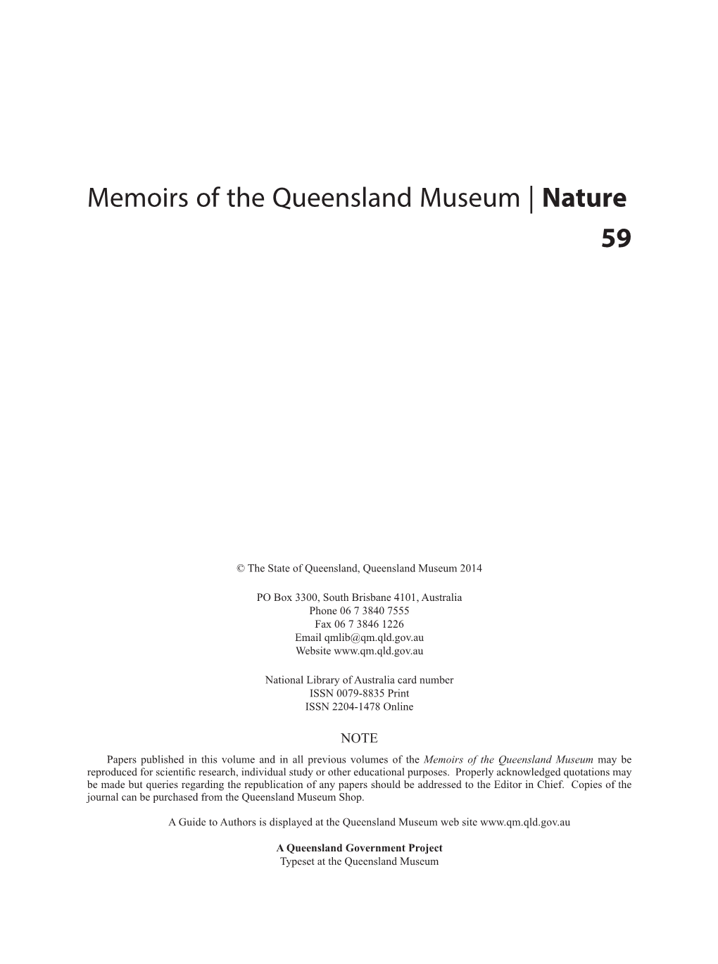 Memoirs of the Queensland Museum | Nature 59