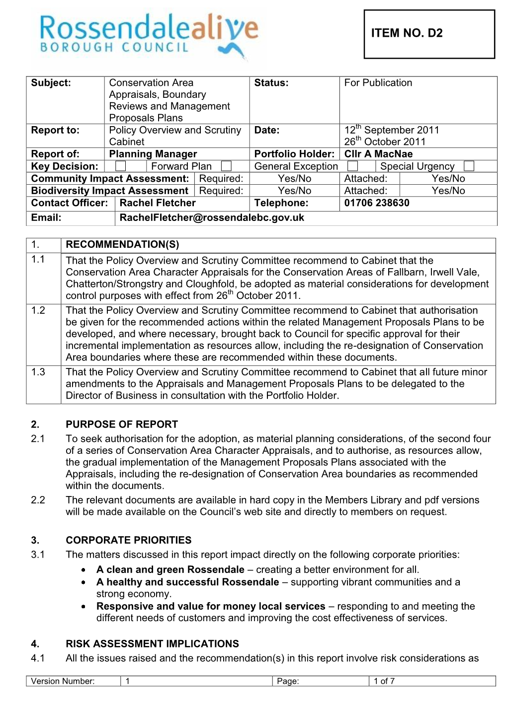 Item D2. Conservation Area Appraisals, Boundary Reviews And