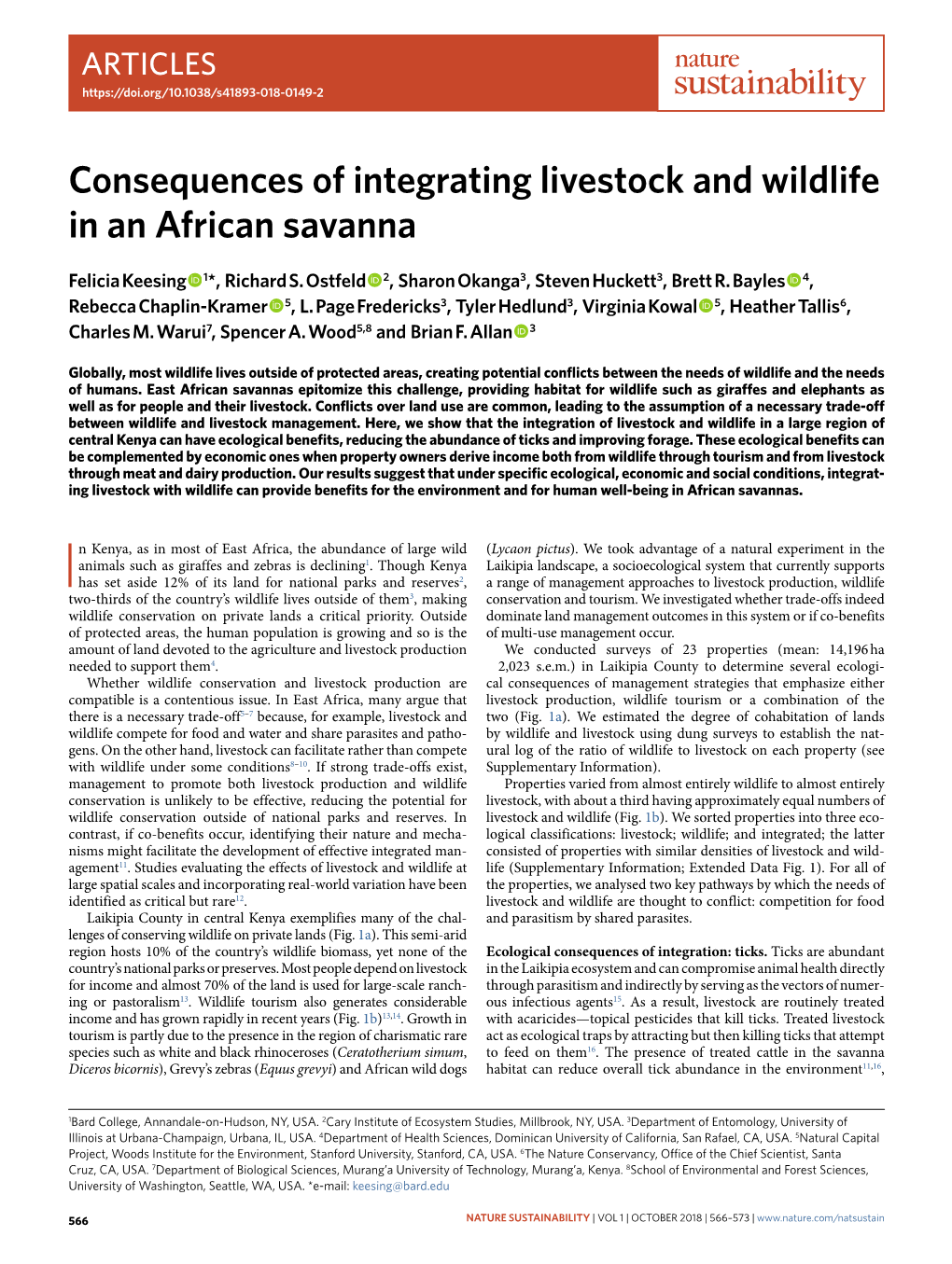 Consequences of Integrating Livestock and Wildlife in an African Savanna