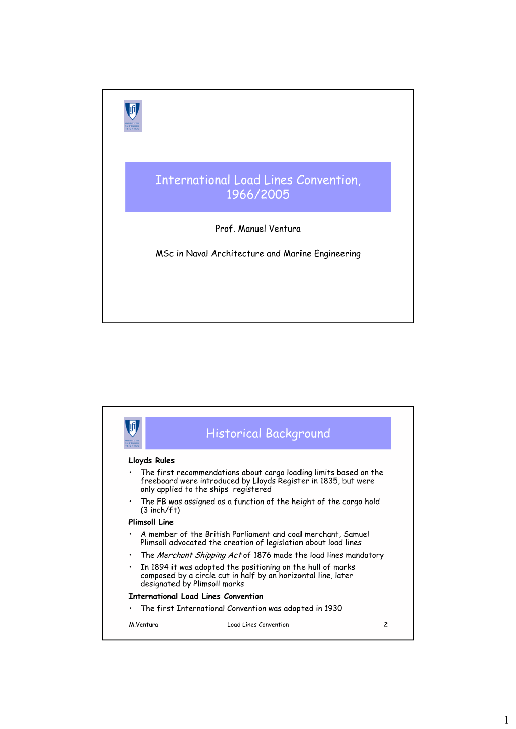 1 International Load Lines Convention, 1966/2005 Historical Background