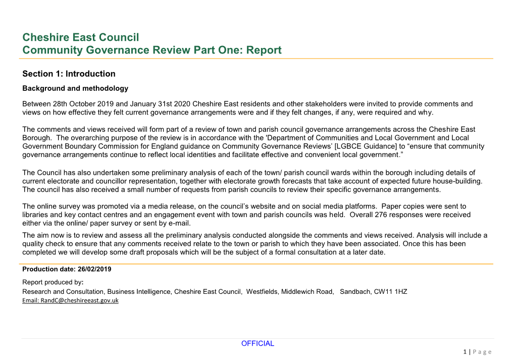 Cheshire East Council Community Governance Review Part One: Report