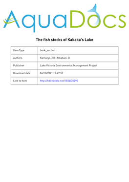 The Status of the Fish Stocks, the Environment and Socio-Economics of Kabaka's Lake