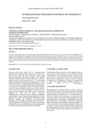 A Review on Phytochemical and Pharmacological Profile of Gloriosa