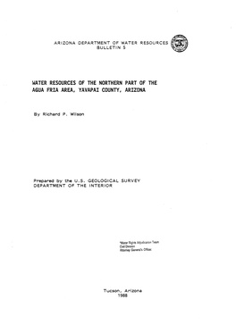 Water Resources of the Northern Part of the Agua Fria Area, Yavapai County, Arizona