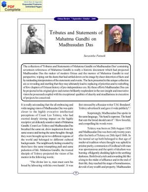 Tributes and Statements of Mahatma Gandhi on Madhusudan Das