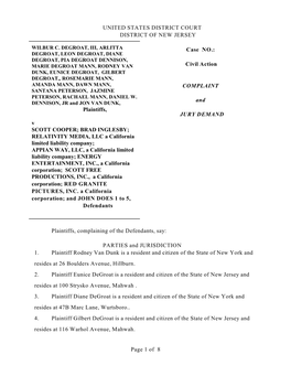 Civil Action COMPLAINT and JURY DEMAND Plaintiffs, C