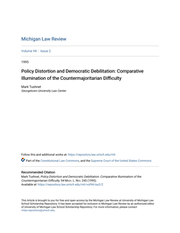 Policy Distortion and Democratic Debilitation: Comparative Illumination of the Countermajoritarian Difficulty