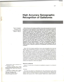 F • High Accuracy Sonographic Recognition of Gallstones