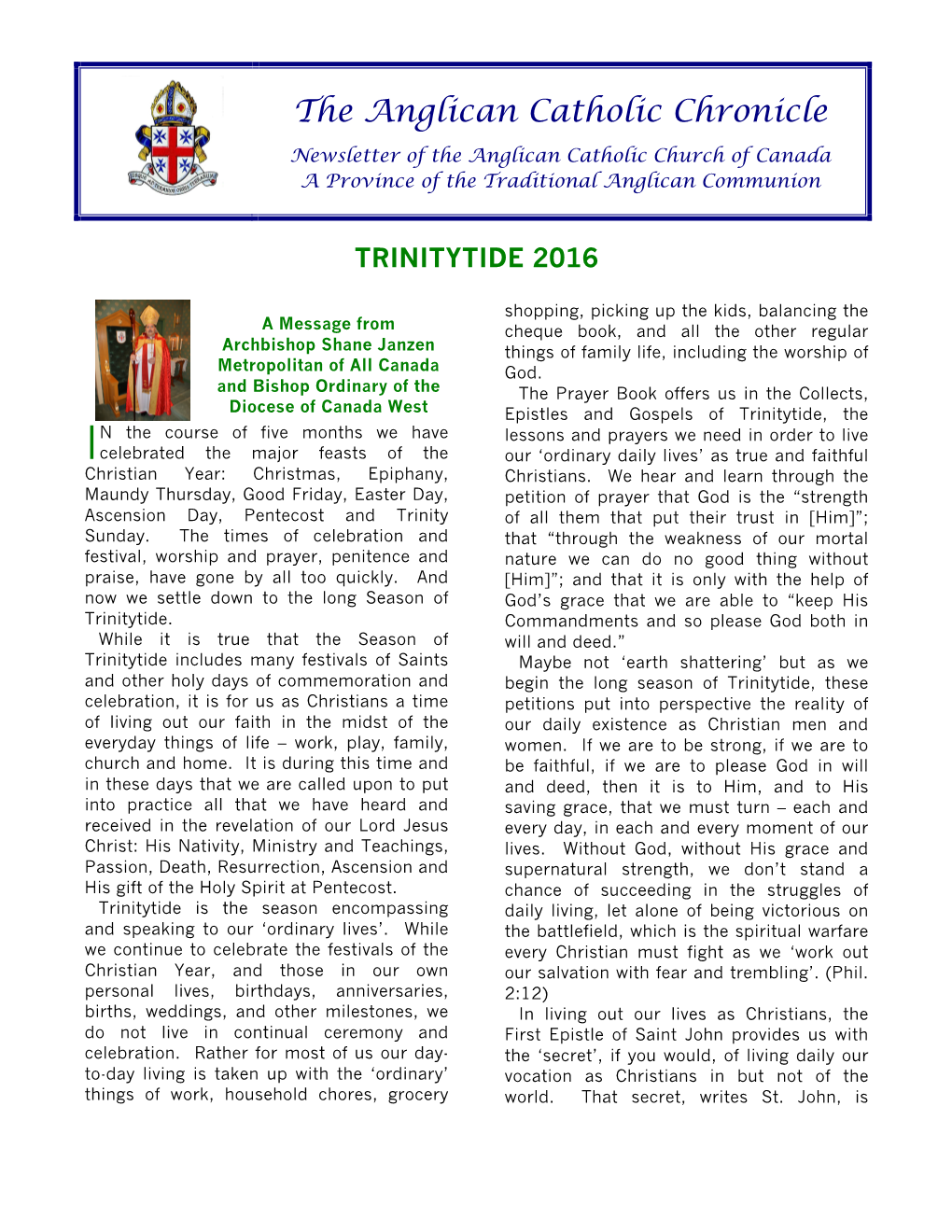 The Anglican Catholic Chronicle