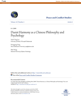 Daoist Harmony As a Chinese Philosophy and Psychology Yueh-Ting Lee University of Toledo, YT.Lee@Utoledo.Edu