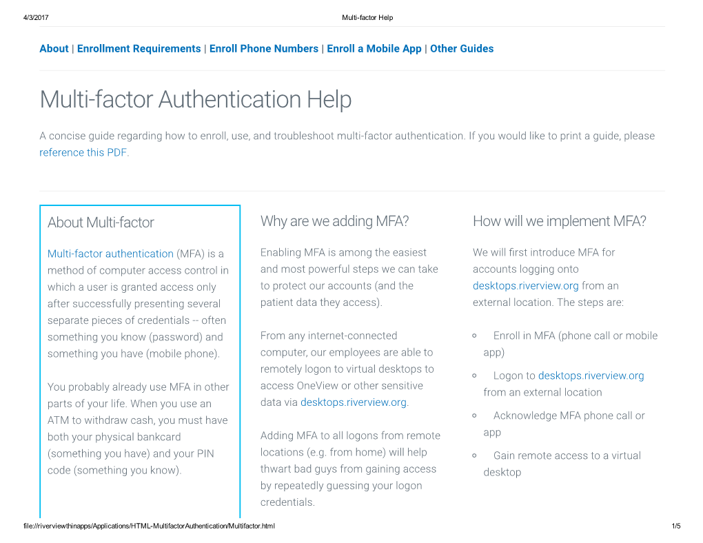 Multi-Factor Authentication Help