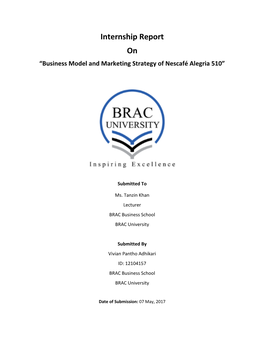 Internship Report on “Business Model and Marketing Strategy of Nescafé Alegria 510”