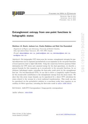 Entanglement Entropy from One-Point Functions in Holographic States
