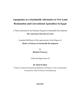 Aquaponics As a Sustainable Alternative to New Land Reclamation and Conventional Agriculture in Egypt