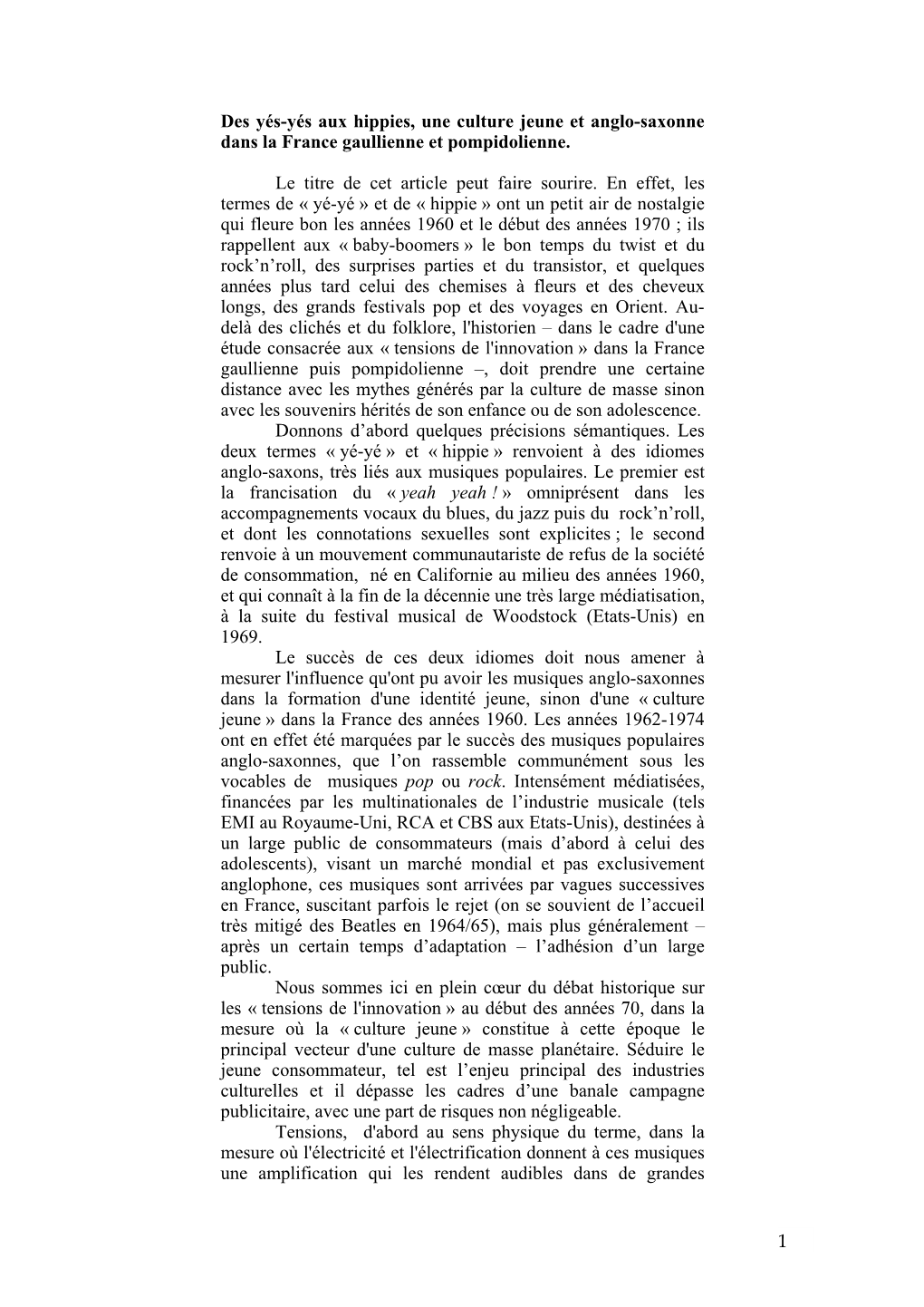 1 Des Yés-Yés Aux Hippies, Une Culture Jeune Et Anglo-Saxonne