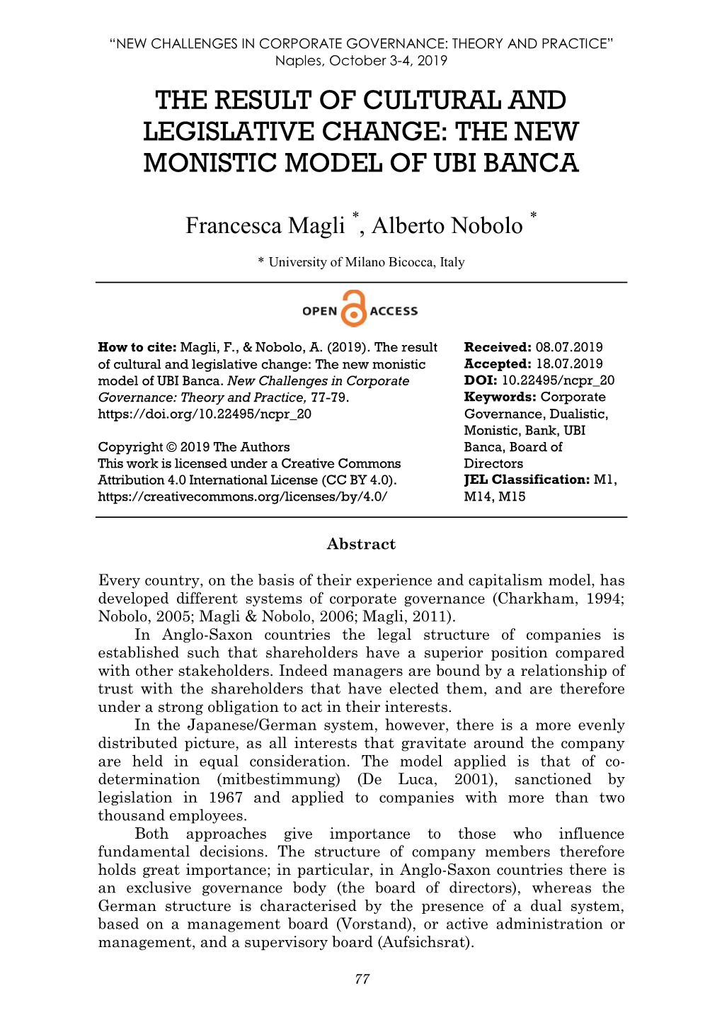 The New Monistic Model of Ubi Banca